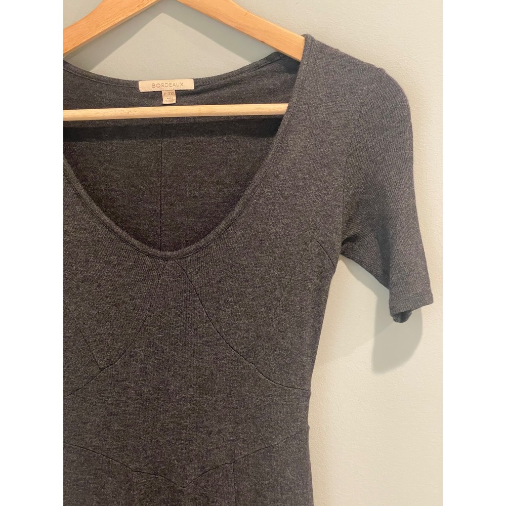 Bordeaux‎ Gray Maxi Dress V Neck Short Sleeve Casual Knit Flowy Flared - Picture 4 of 7